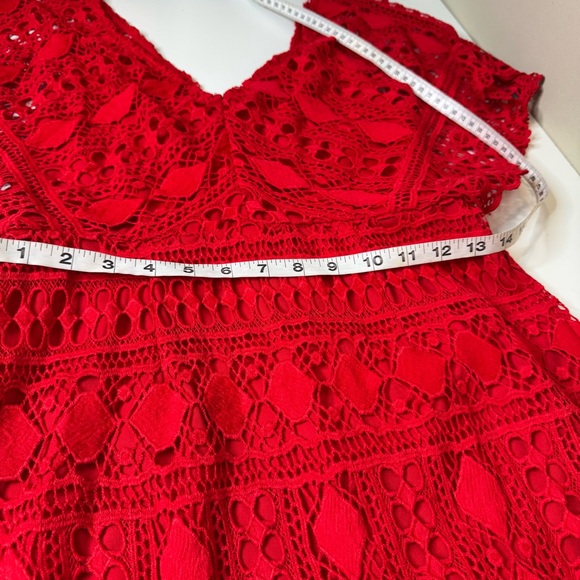 Lulu’s First Kiss Red Lace Sheath Dress Embroidered V Cut Chic size medium - Picture 9 of 12
